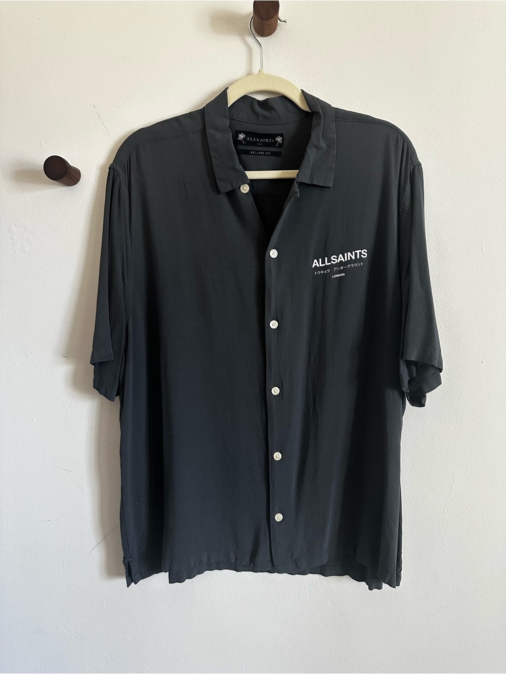 All Saints Men's Grey Short-Sleeve Button-Up Shirt